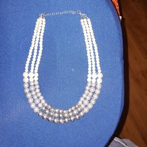 Chic White and Grey Beaded Necklace